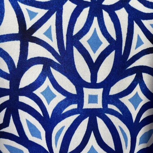 Chico's 3 Maxi Dress XL Blue White‎ Sleeveless Geo Print Jersey Knit Slit V-Neck - Picture 11 of 12